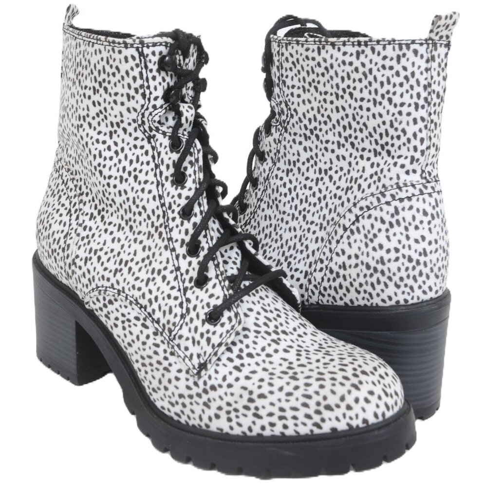 Spotted Snow Leopard Combat Lace-Up Boots Grunge Punk Size 10M Vegan